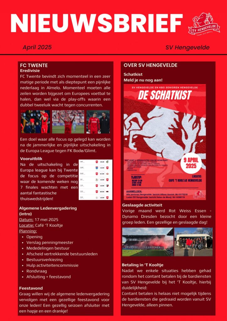 Nieuwsbrief April SV Hengevelde